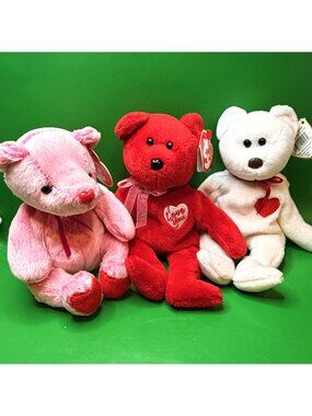 Ty Beanie Baby Valentine Plush Bears Romance Secret Valentino Gift Toy Lot of 3